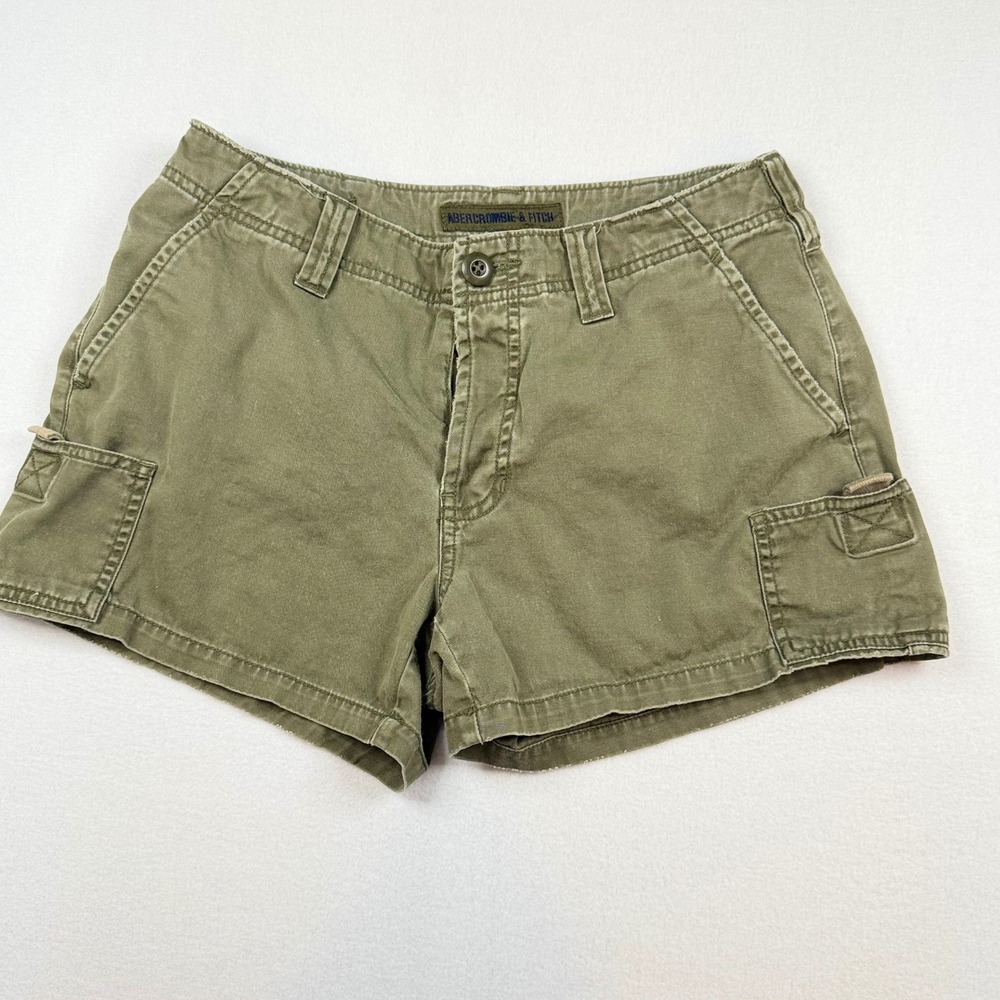 Abercrombie & Fitch Womens Olive Green Cotton Cargo Shorts Size 6 Button Fly